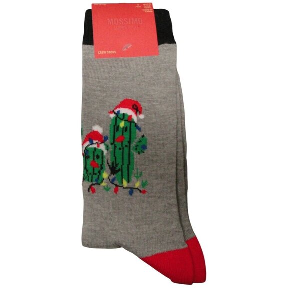 Mossimo Size 6-12 Crew Socks Mens Holiday Christmas Cactus Grey Red Accents - Picture 1 of 3